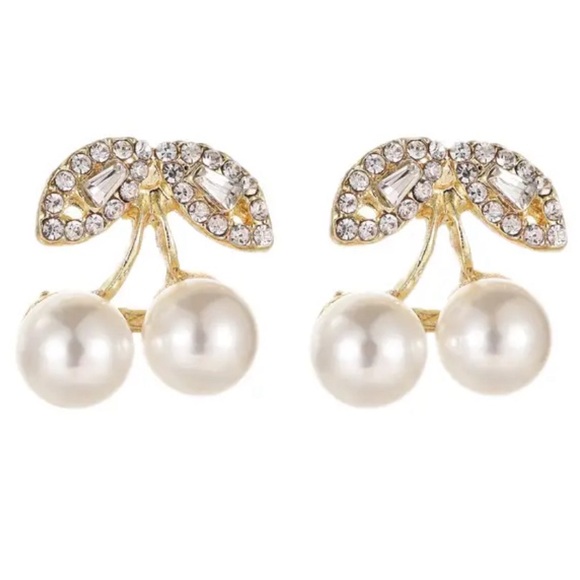 Pearl Cherry Rhinestone Earrings - Picture 5 of 9